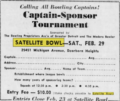 Satellite Bowl - Feb 18 1964 Ad (newer photo)